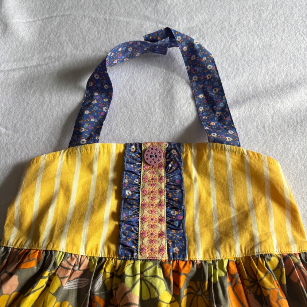 Matilda Jane Girls Size 8 Floral Striped Halter Dress Mixed Print Boho Yellow - Picture 2 of 6